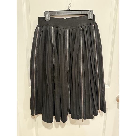 Marigold Shadows Goth Avant-Garde Pleated mid skirt w/exposed vertical zippers - Picture 2 of 10